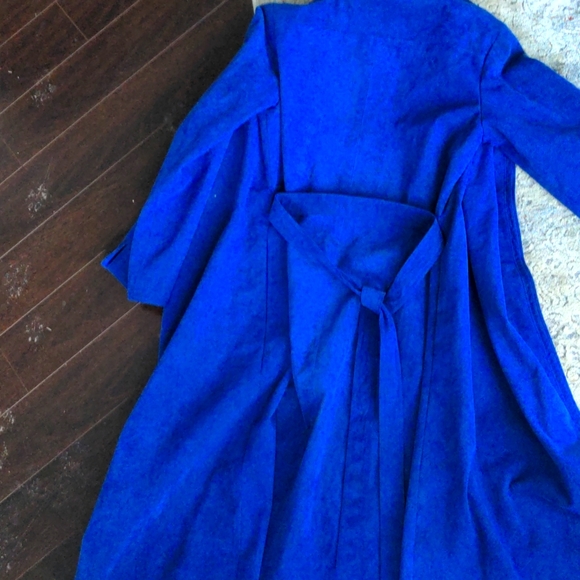 Vintage BRODKIN Ultrasuede Belted Trench Coat, Blue suede, size L - Picture 7 of 7